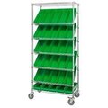 Global Equipment Easy Access Slant Shelf Chrome Wire Cart 30 4"H Shelf Bins Green 36Lx18Wx74H 269003GN